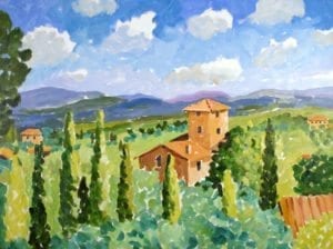 Oil painting of a tuscan Landscape, Siena, Italy